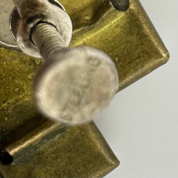 Antique Art Deco 1920s brass Czech glass sterling silver screw back earrings - Picture 8 of 10